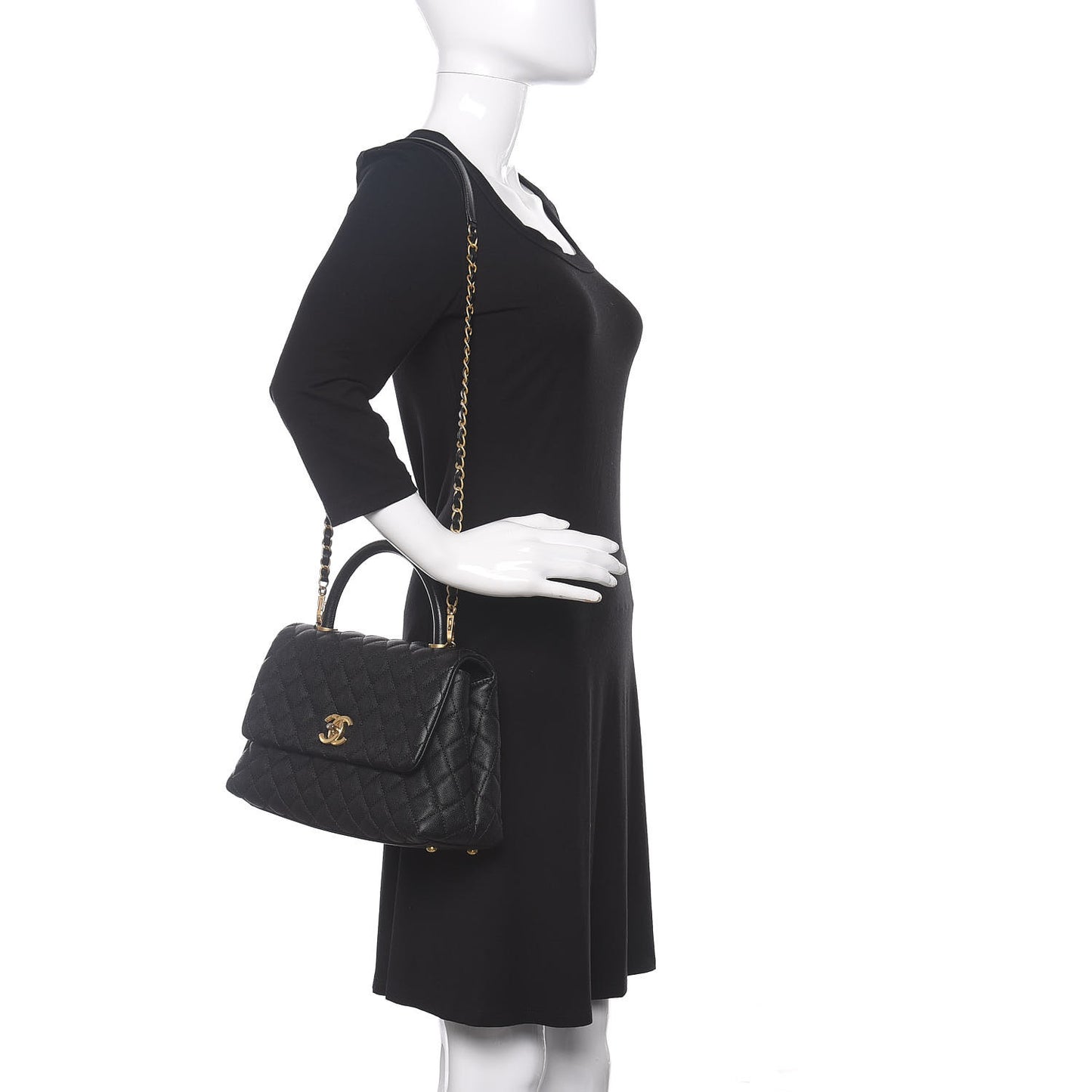 Caviar Quilted Small Coco Handle Flap Black