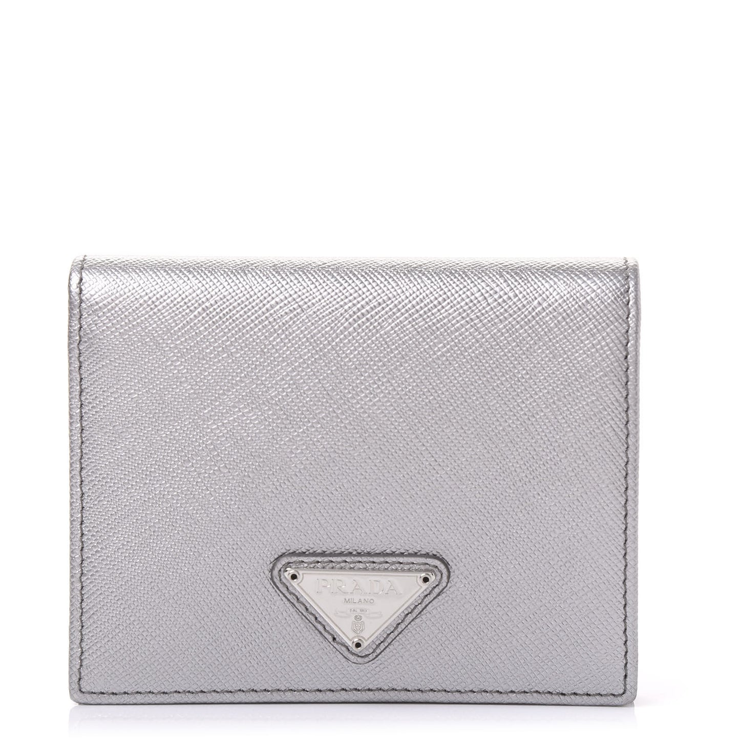 Metallic Saffiano Metal Bi-Fold Wallet Silver