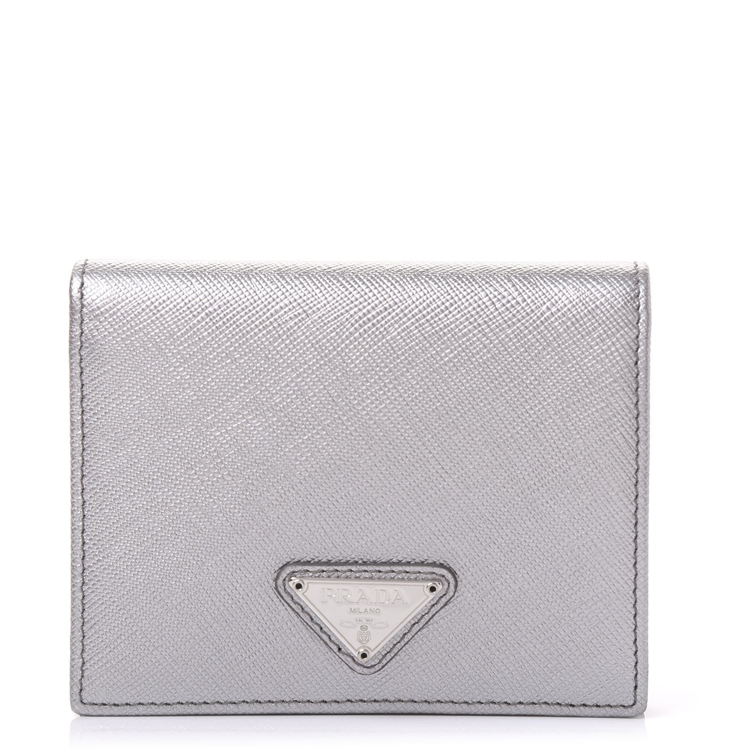 Prada Metallic Saffiano Metal Bi-Fold Wallet Silver 1 of 10