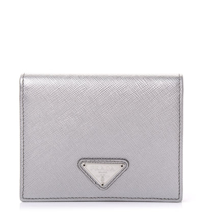 Prada Metallic Saffiano Metal Bi-Fold Wallet Silver 1 of 10