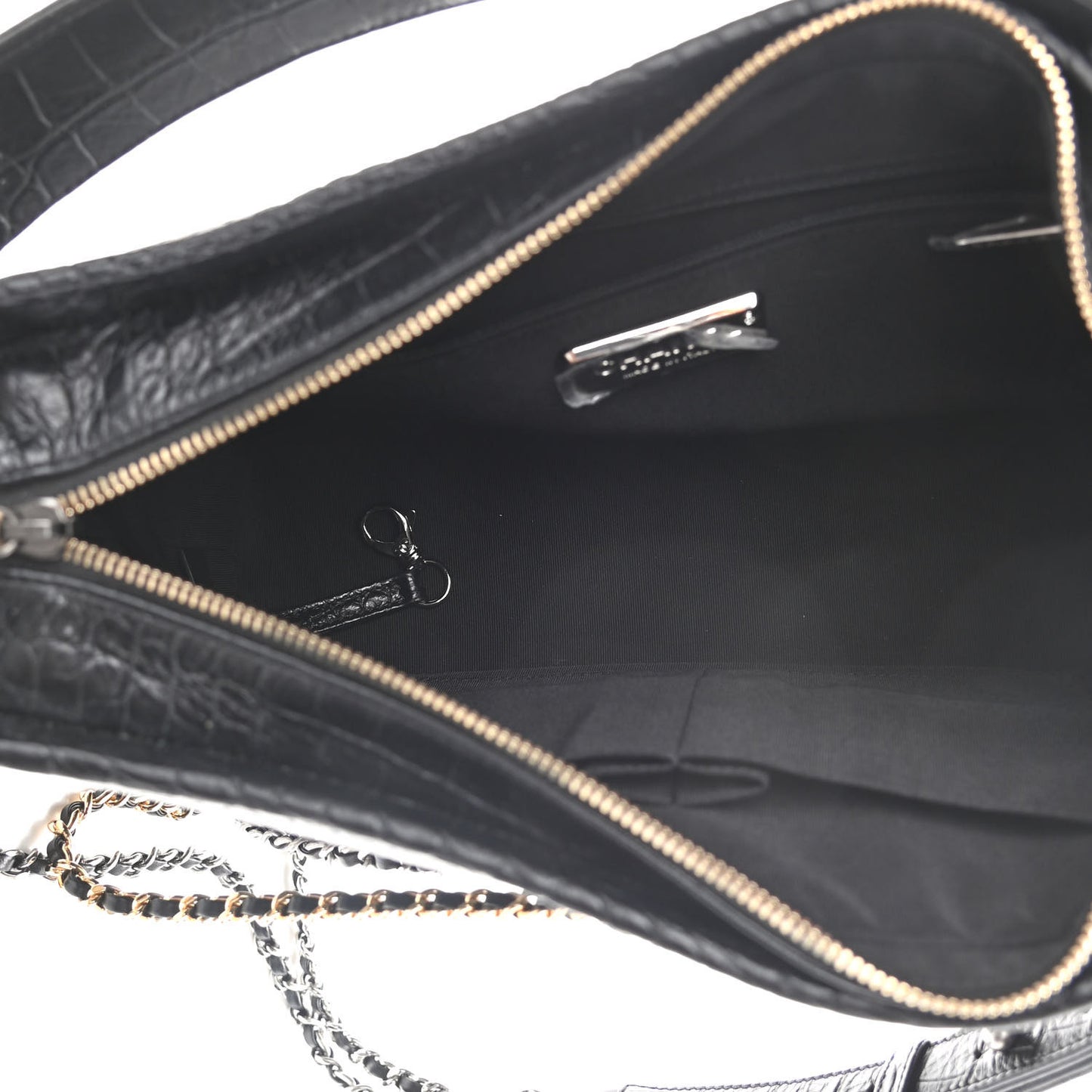 Crocodile Embossed Calfskin Medium Gabrielle Cocodile Hobo Black