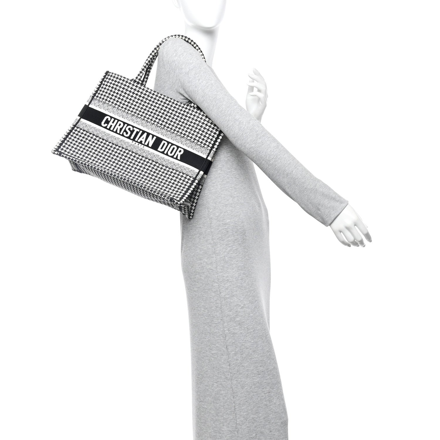 Christian Dior Canvas Houndstooth Embroidered Medium Book Tote Black White 2 of 13