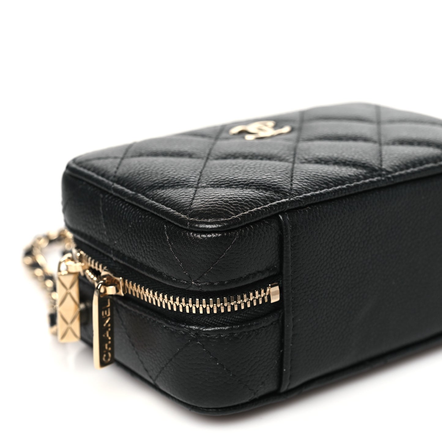 Caviar Quilted Small Top Handle Vanity Case Black