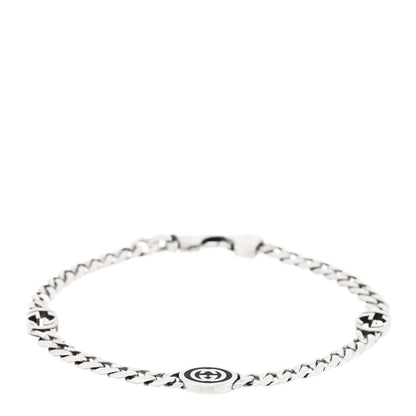 Gucci Sterling Silver Enamel Interlocking G Curb Chain Bracelet Black 1 of 3