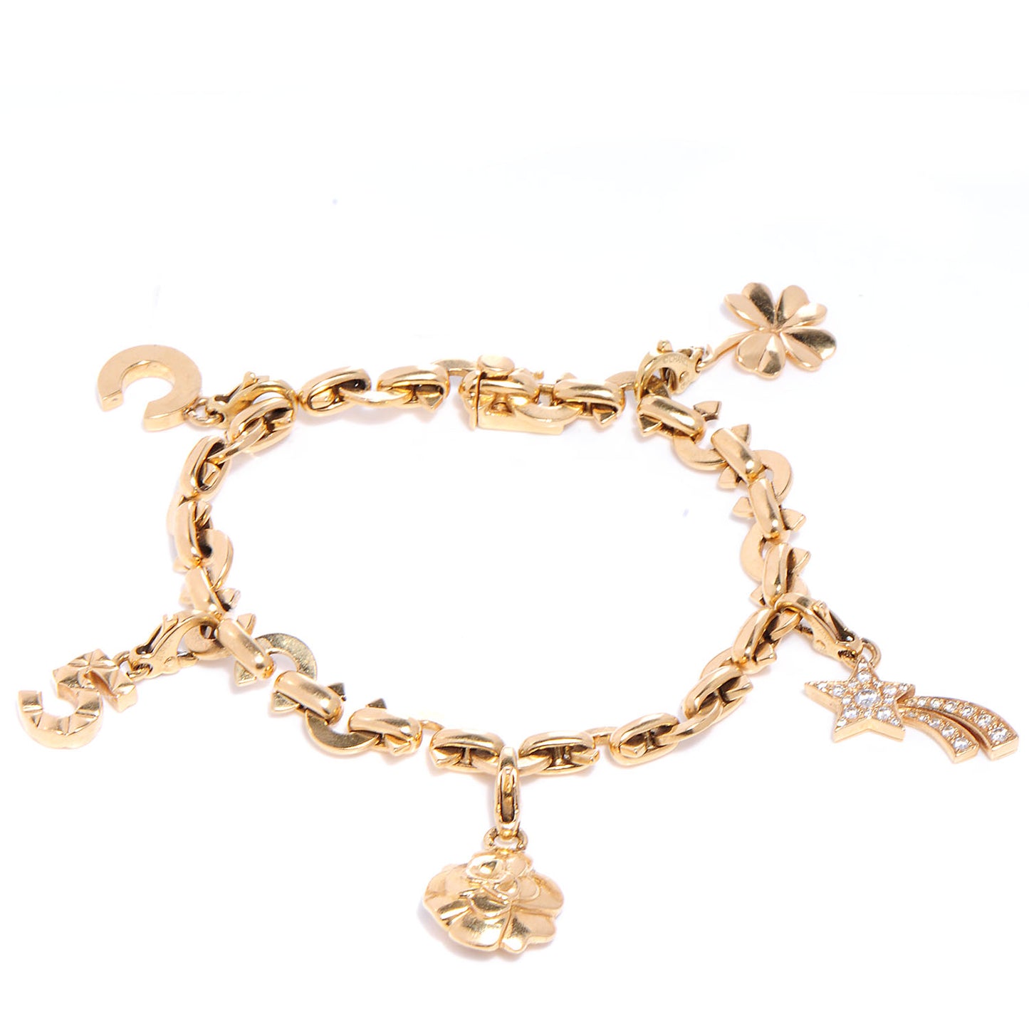 18k Yellow Gold Diamond Interlocking Charm Bracelet