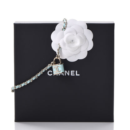 Chanel Calfskin Metal Padlock Necklace Gold Iridescent Blue 7 of 7