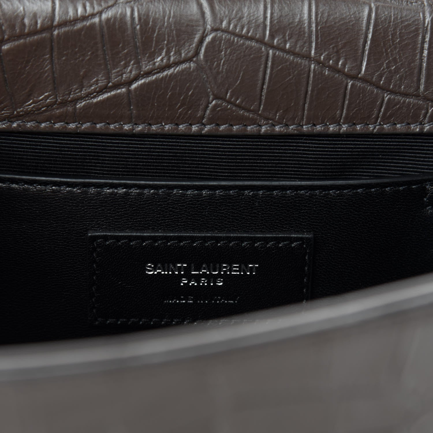 Saint Laurent Calfskin Crocodile Embossed Medium Classic Monogram Kate Tassel Satchel Earth Grey 8 of 10