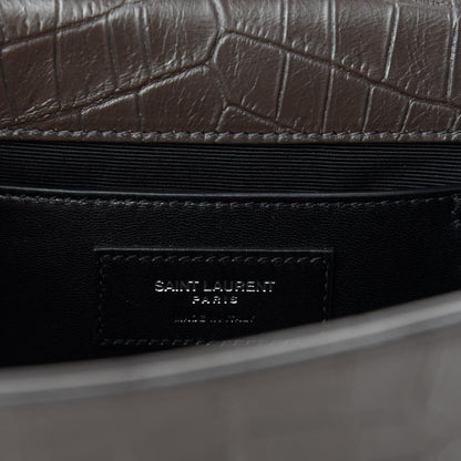 Saint Laurent Calfskin Crocodile Embossed Medium Classic Monogram Kate Tassel Satchel Earth Grey 8 of 10