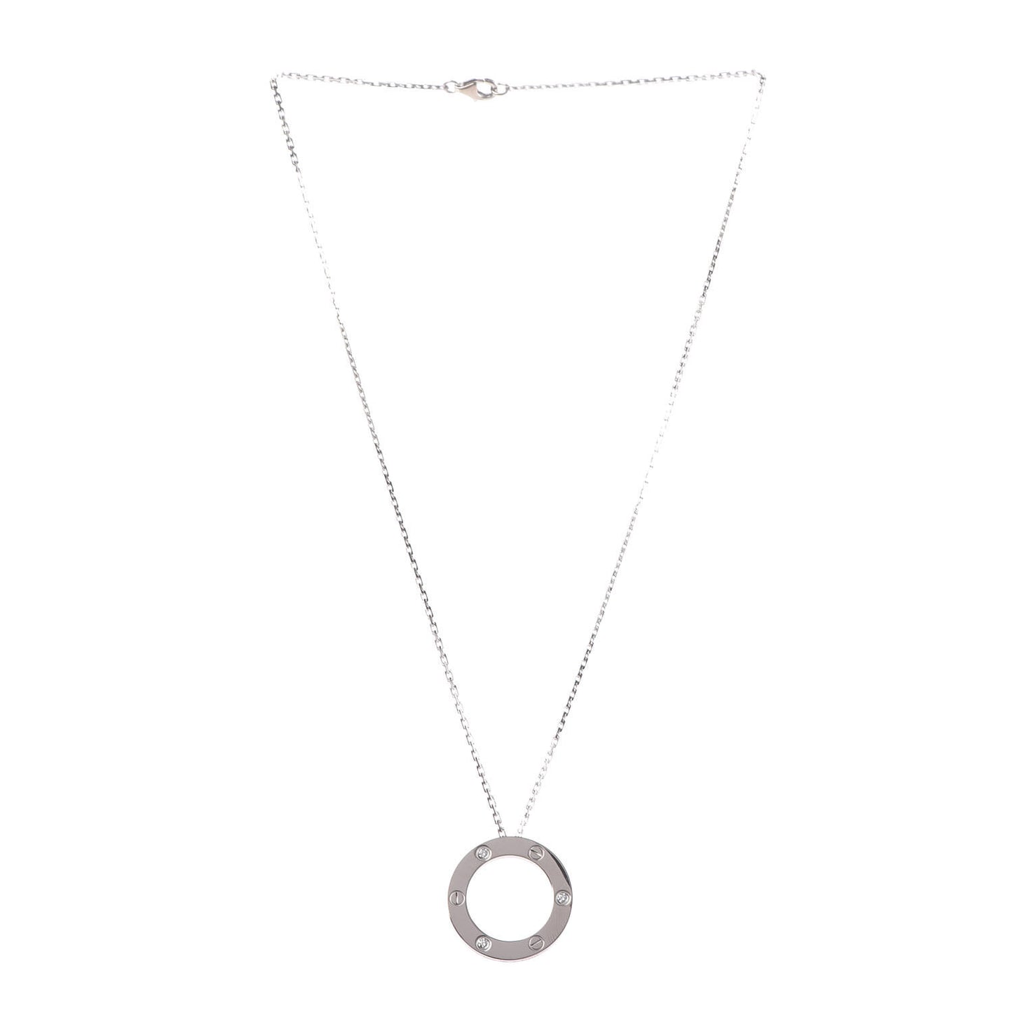 18K White Gold 3 Diamonds LOVE Pendant Necklace