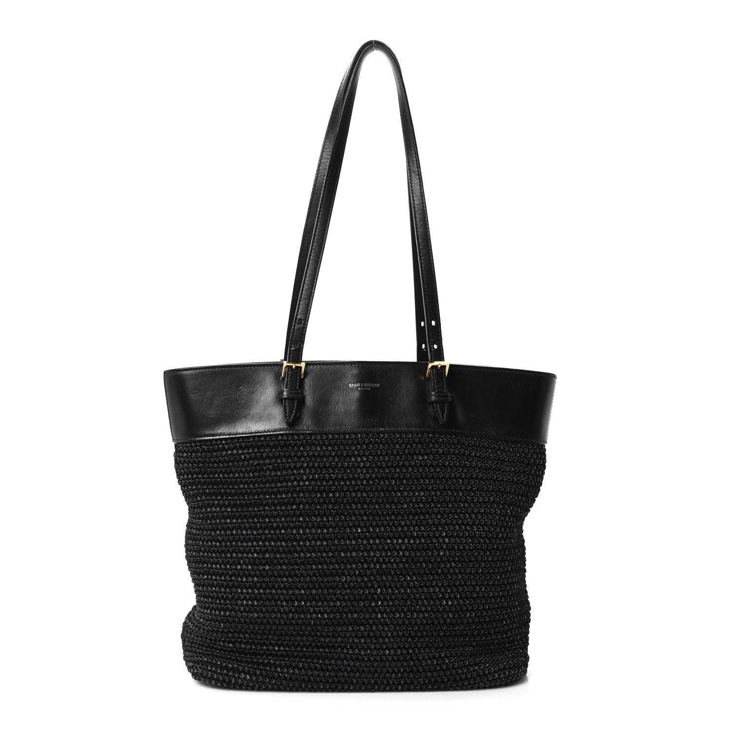 Saint Laurent Calfskin Raffia Mini Tote Black 1 of 9