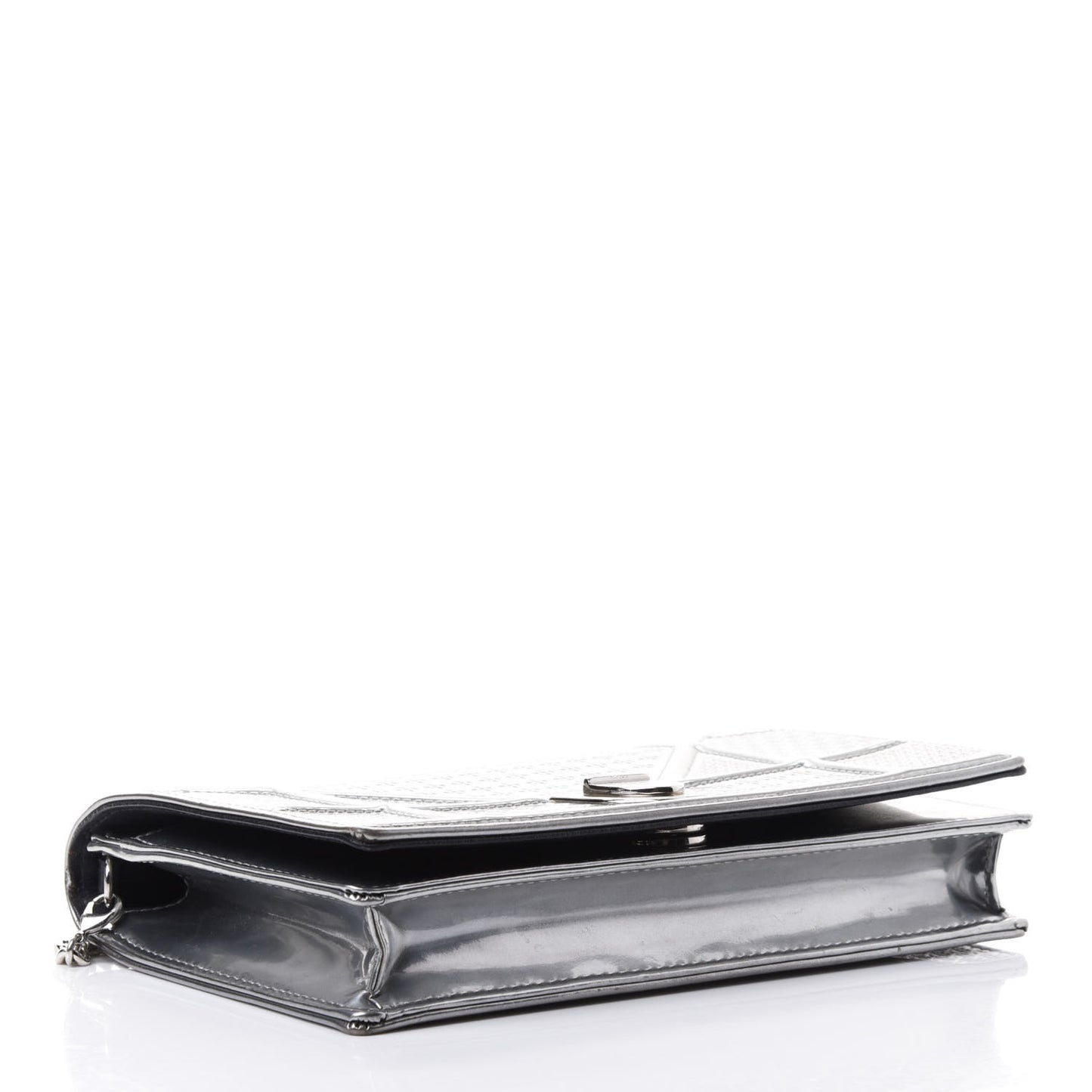 Metallic Patent Micro-Cannage Diorama Wallet on Chain Pouch Silver