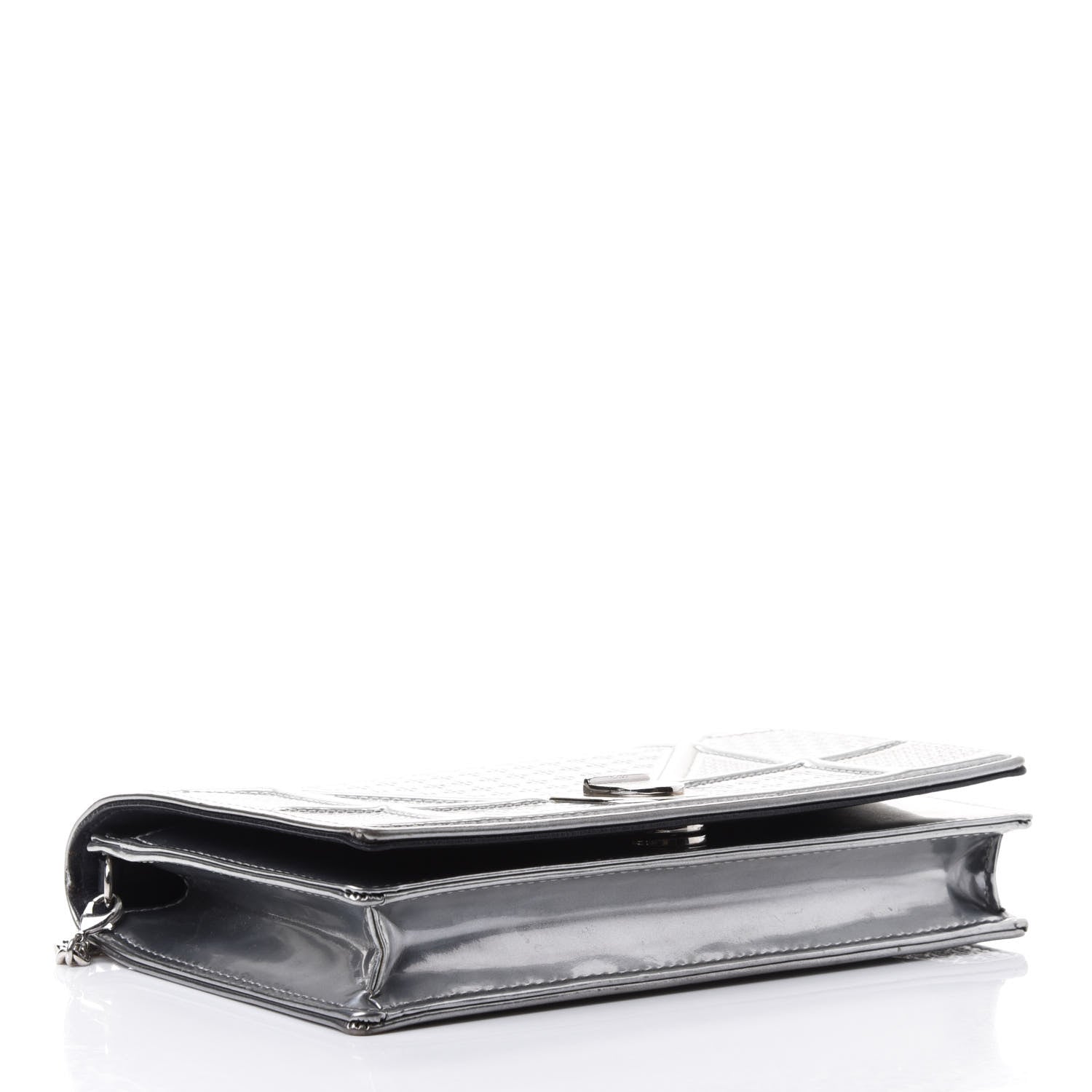 Christian Dior Metallic Patent Micro-Cannage Diorama Wallet on Chain Pouch Silver 3 of 4