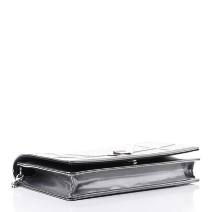 Christian Dior Metallic Patent Micro-Cannage Diorama Wallet on Chain Pouch Silver 3 of 4