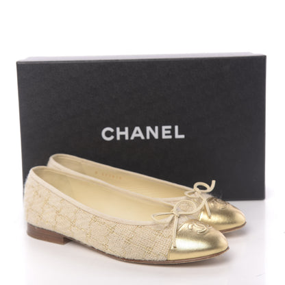 Chanel Tweed Metallic Lambskin CC Cap Toe Ballerina Flats 36 Beige Gold 12 of 12