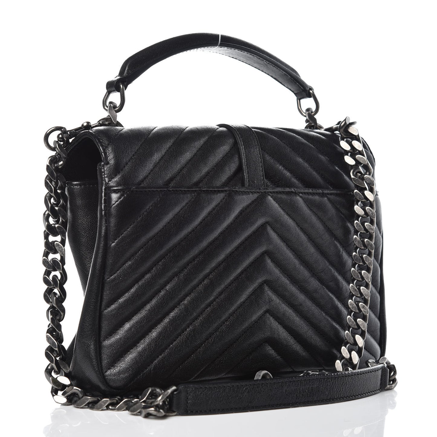 Sheepskin Matelasse Chevron Monogram Medium College Bag Black