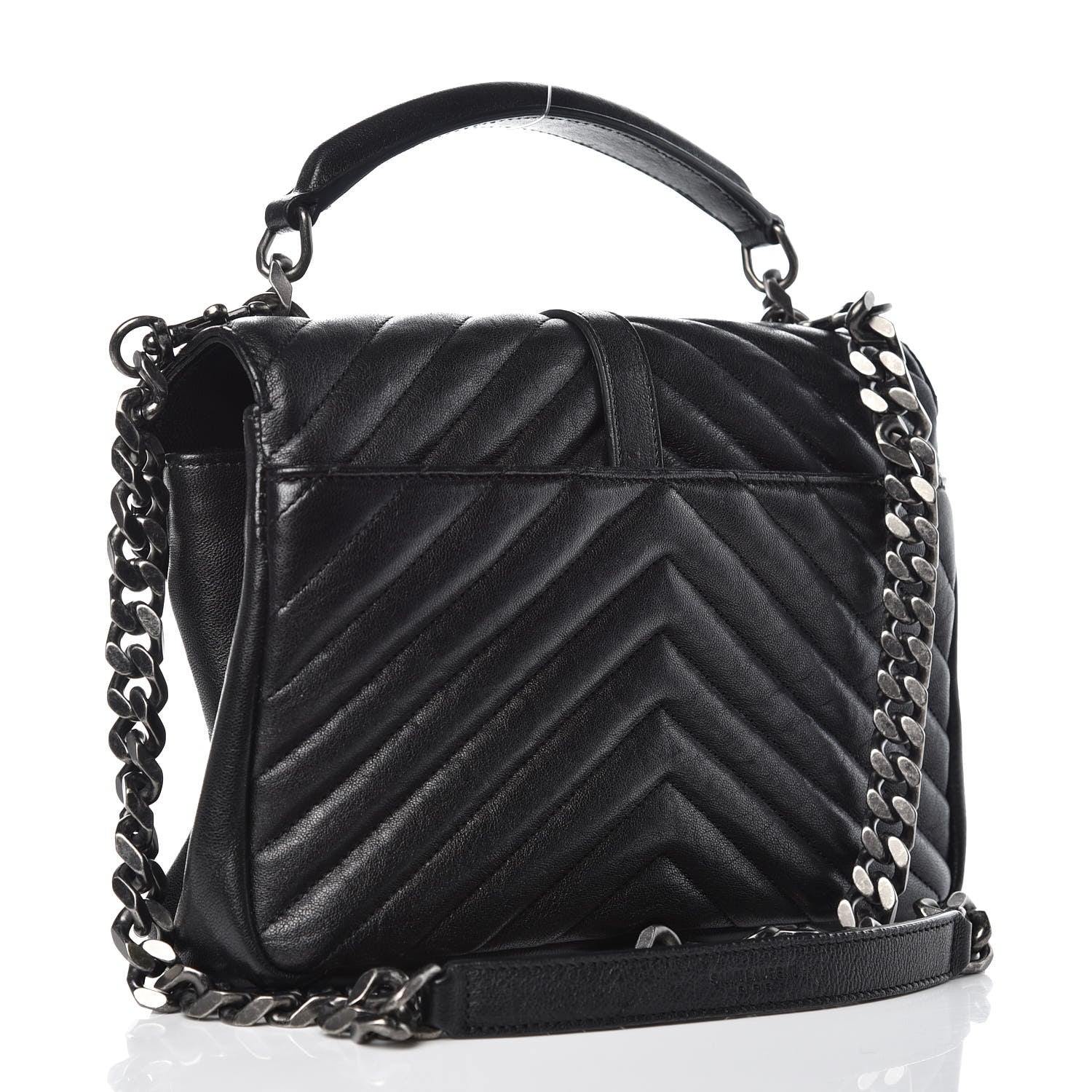 Saint Laurent Sheepskin Matelasse Chevron Monogram Medium College Bag Black 3 of 12