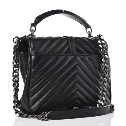 Saint Laurent Sheepskin Matelasse Chevron Monogram Medium College Bag Black 3 of 12