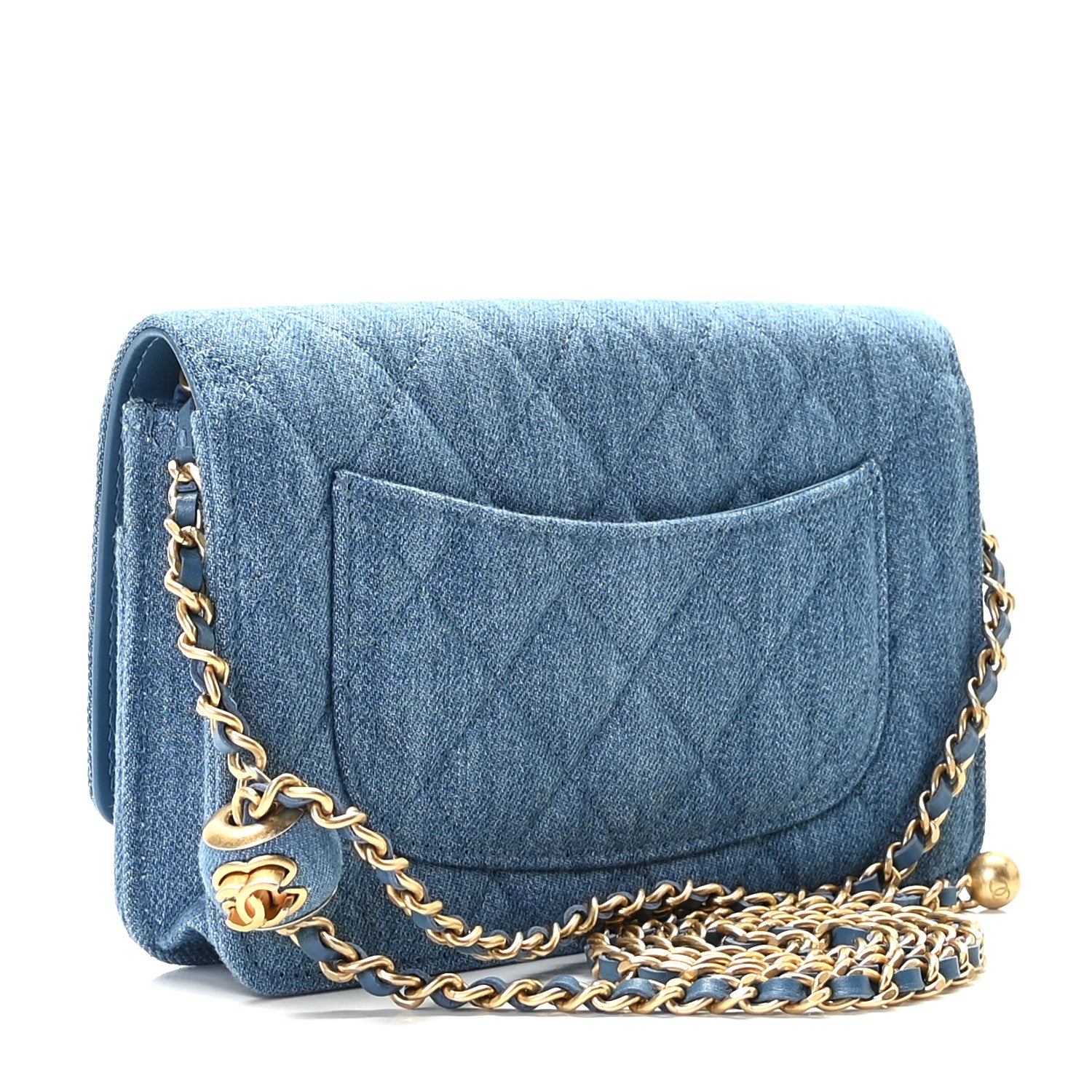 Chanel Denim Quilted CC Pearl Crush Wallet On Chain WOC Blue 4 of 13