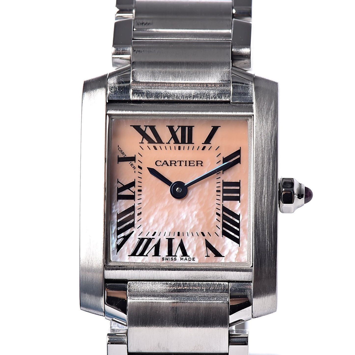 Stainless Steel Pink Mother of Pearl 20mm Tank Francaise Quartz Watch