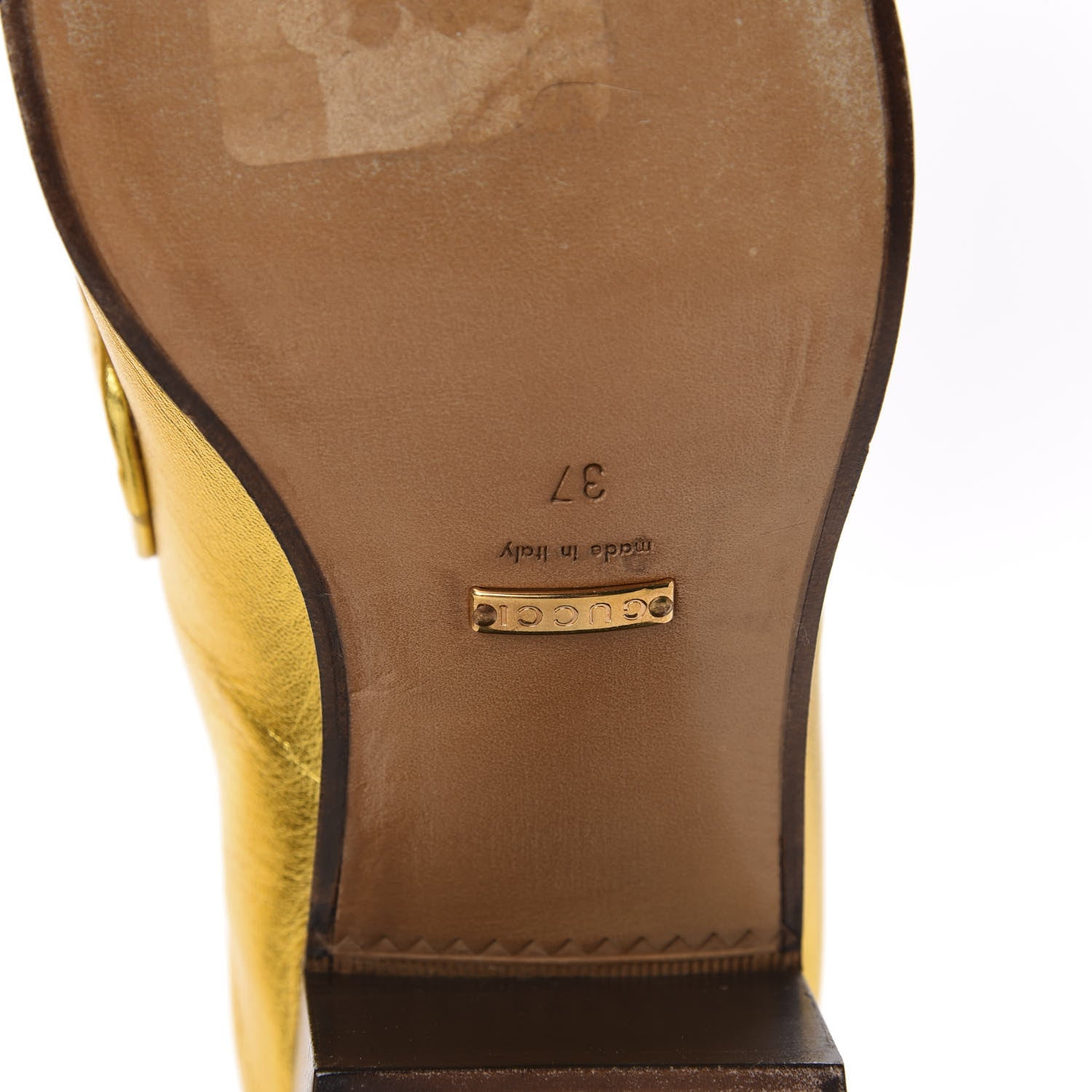 Gucci Metallic Malaga Kid Horsebit Loafer Pumps 37 Gold 10 of 11