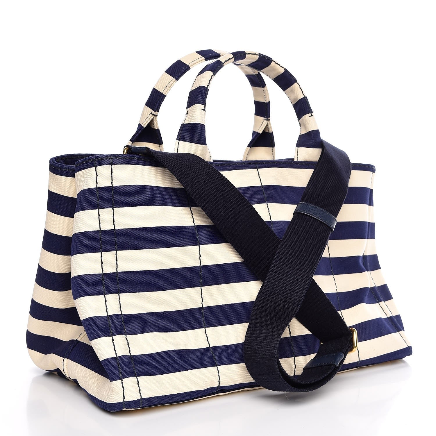 Prada Canapa Striped Logo Tote Navy 4 of 8