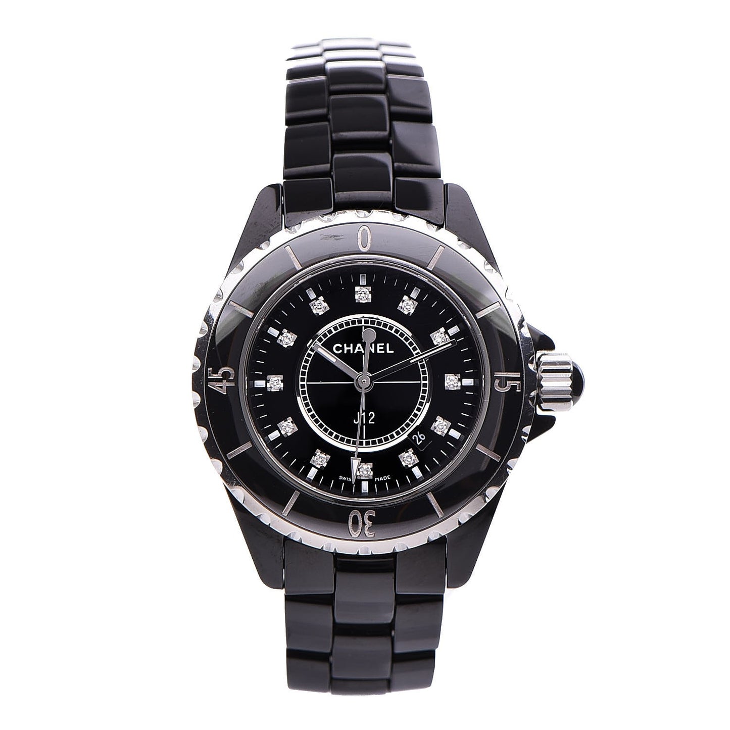 Stainless Steel Ceramic Diamond 33mm J12 Quartz Watch Black