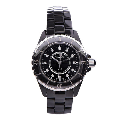 Chanel Stainless Steel Ceramic Diamond 33mm J12 Quartz Watch Black 1 of 9