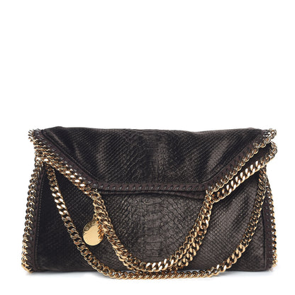 Stella McCartney Metallic Snake Embossed Velvet Falabella Fold Over Tote Brown 1 of 11