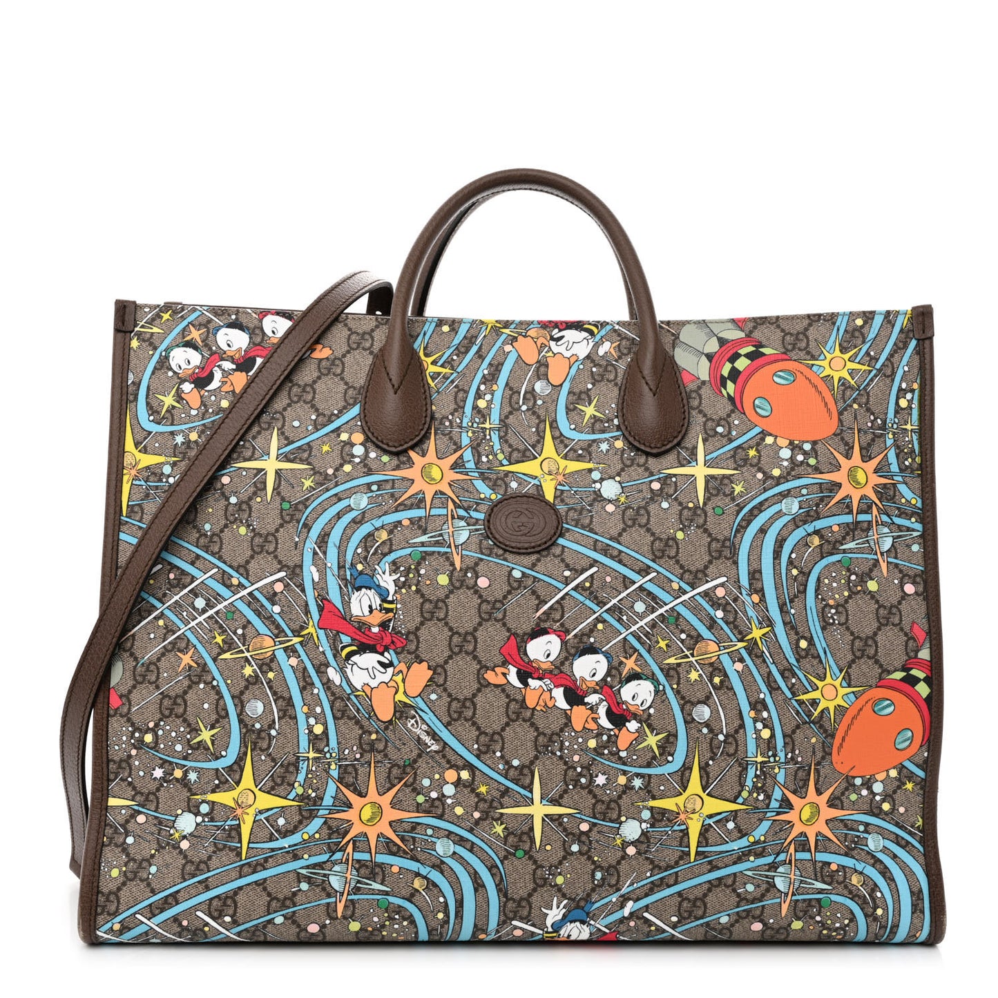 X DISNEY GG Supreme Monogram Donald Duck Retro Interlocking G Shopping Tote Beige Multicolor New Acero