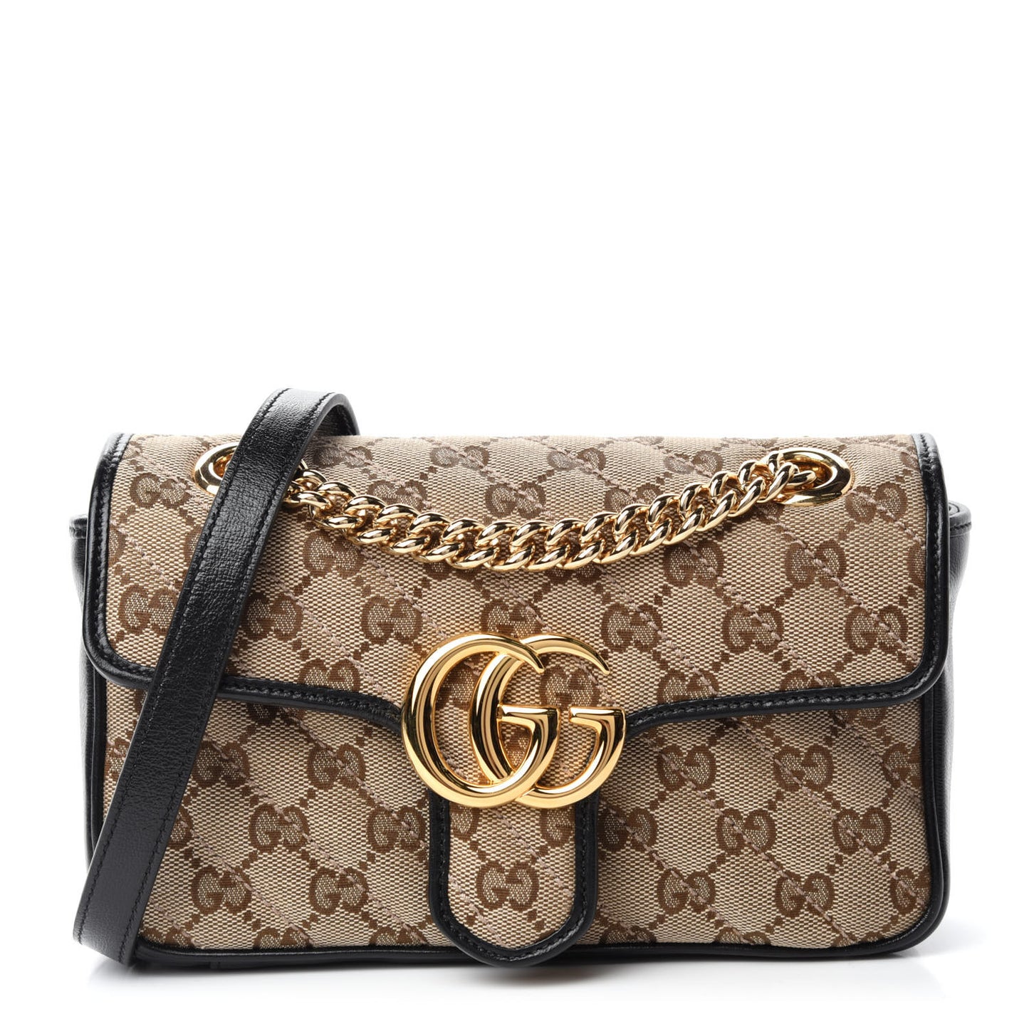 Monogram Matelasse Diagonal Mini GG Marmont Shoulder Bag Beige Black