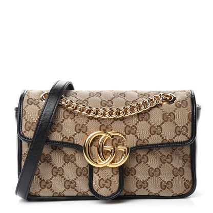 Gucci Monogram Matelasse Diagonal Mini GG Marmont Shoulder Bag Beige Black 1 of 10