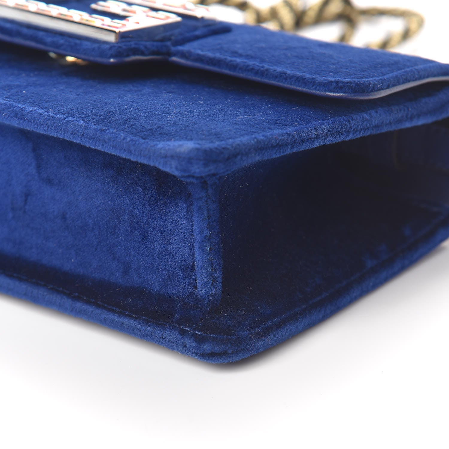 Gucci Velvet Crystal Square G Shoulder Bag Cobalt Blue 9 of 11