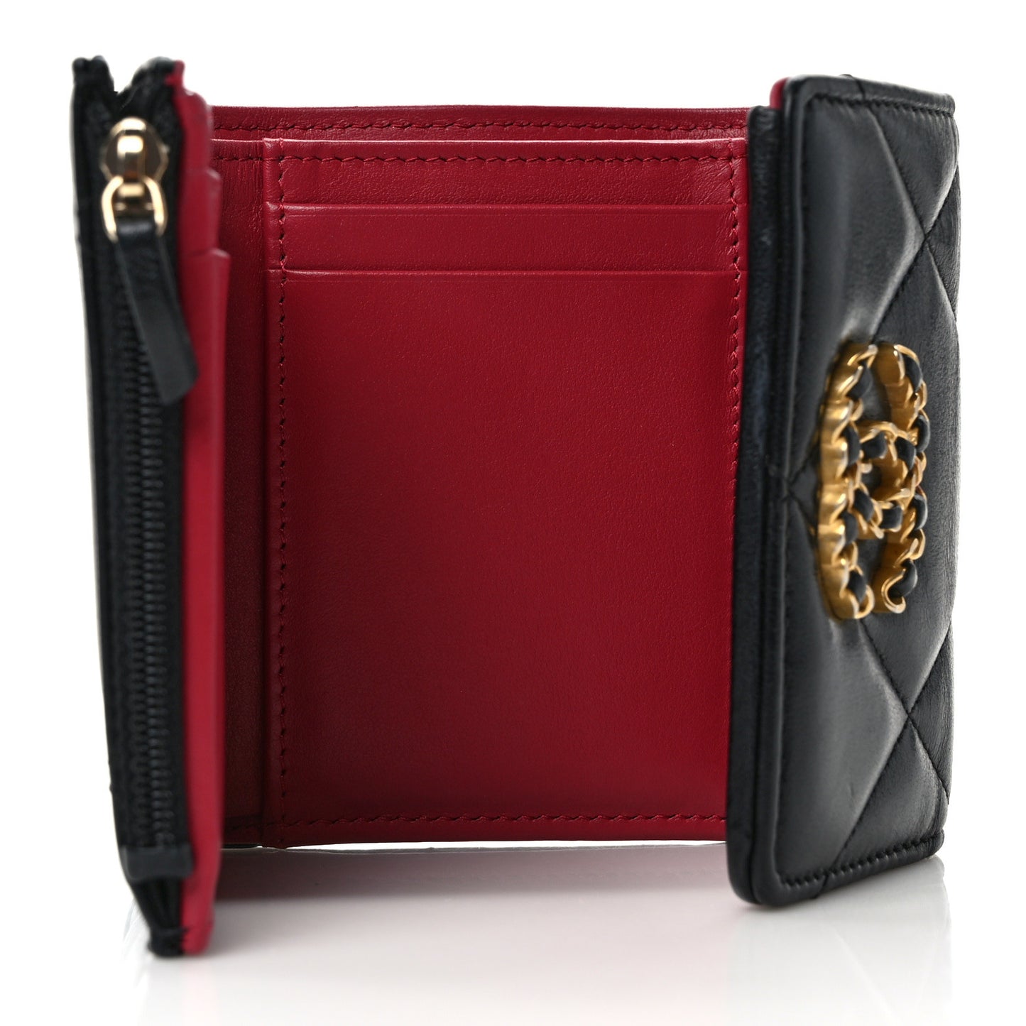 Goatskin Quilted Chanel 19 Small Flap Wallet Black