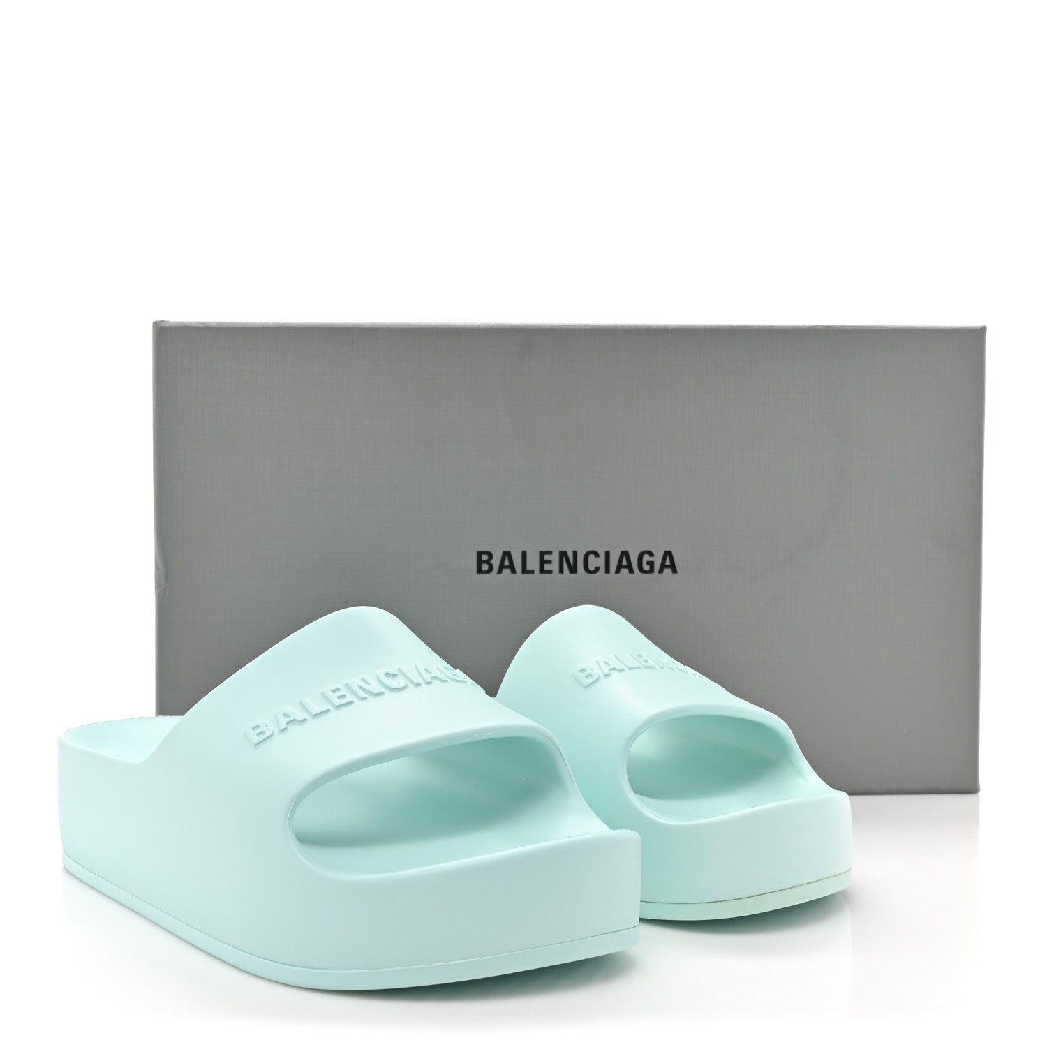 Balenciaga Rubber Womens Chunky Slide Sandals 38 Green Aqua 9 of 9