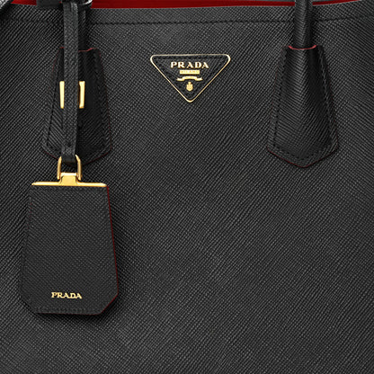 Prada Saffiano Cuir Small Double Bag Black Fuoco 9 of 11