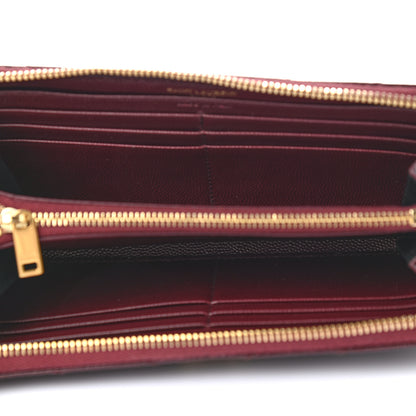 Saint Laurent Grain De Poudre Matelasse Chevron Monogram Zip Around Wallet Rouge Legion 5 of 7