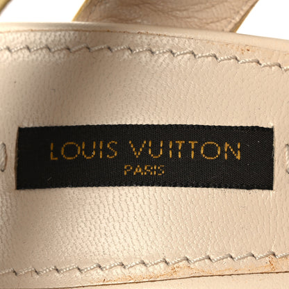 Louis Vuitton Calfskin Monogram Embossed Espadrille Wedge Sandals 36 White 9 of 15