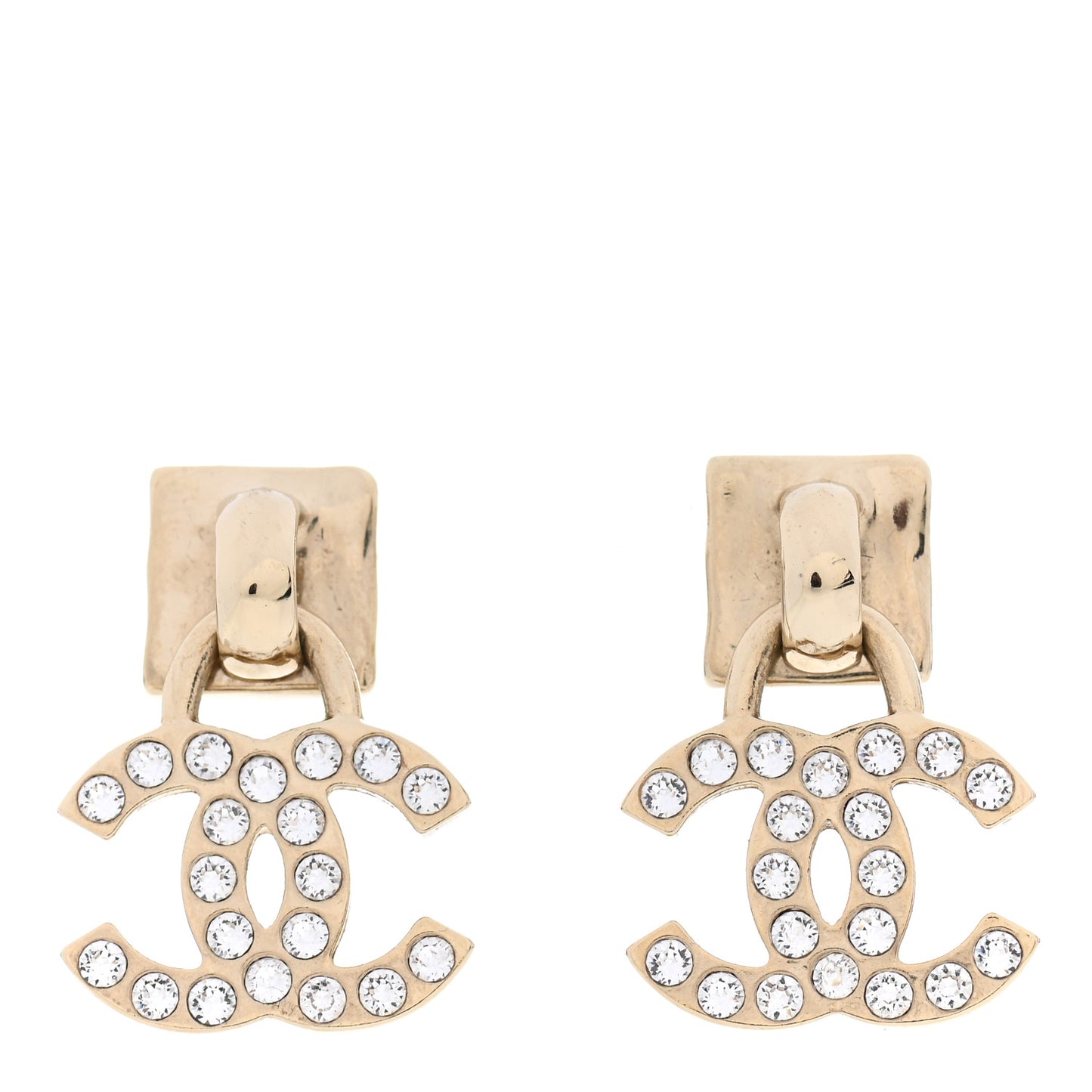 Metal Crystal CC Drop Earrings Gold