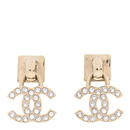 Chanel Metal Crystal CC Drop Earrings Gold 1 of 5