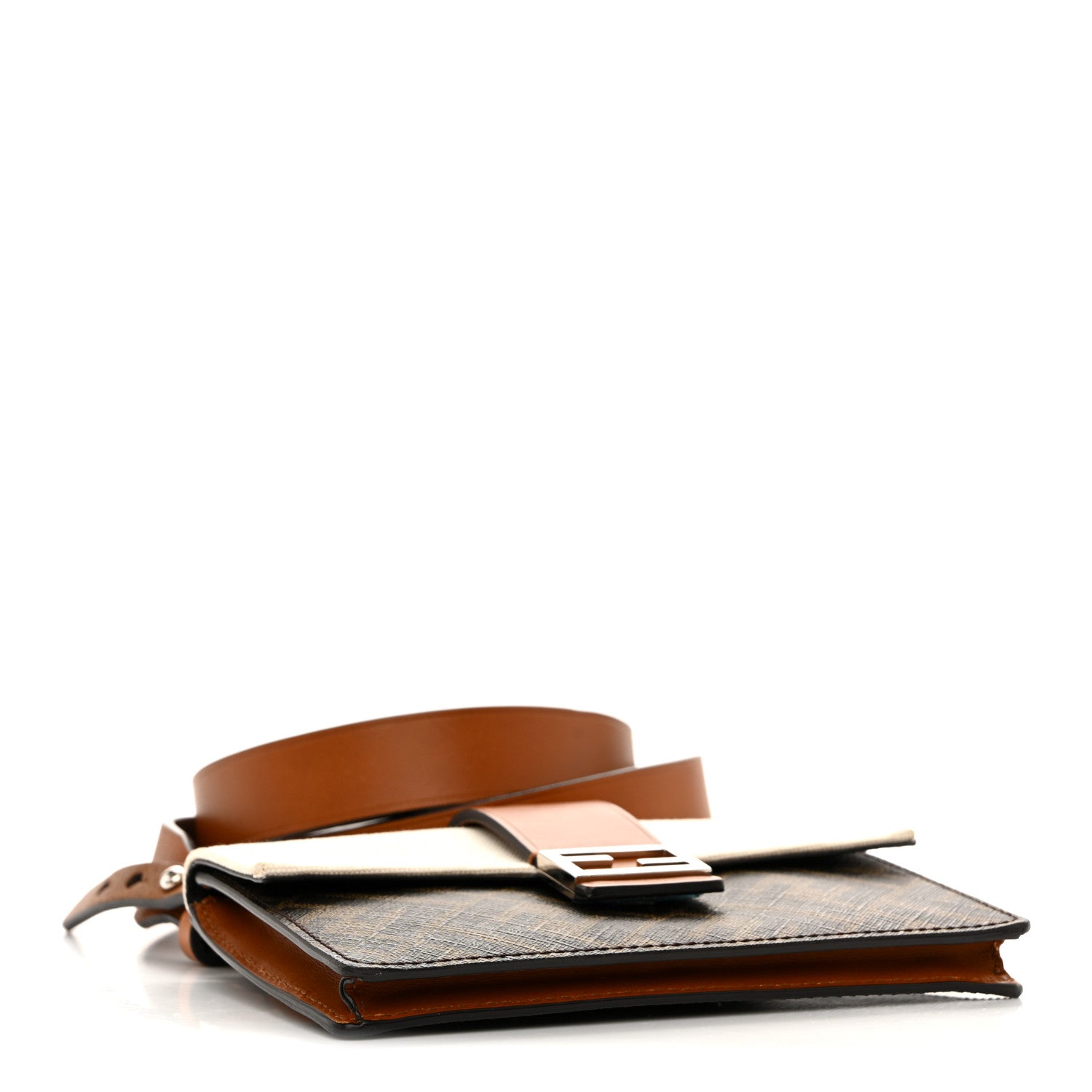 Fendi Glazed Fabric Cotton Vitello King Aura FF 1974 Baguette Belt Pouch Tobacco Moro Grezzo Cuoio 4 of 10