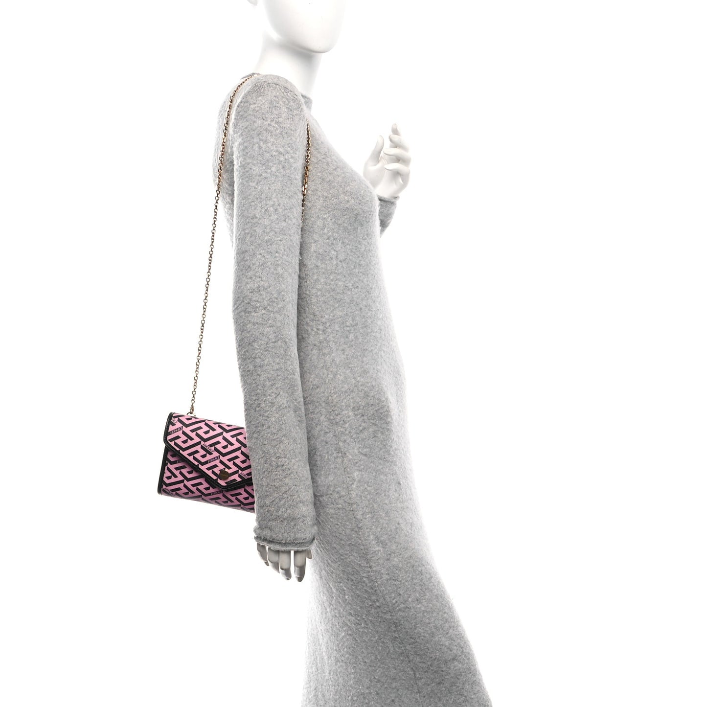 Coated Canvas La Greca Signature Wallet On Chain Black Pink