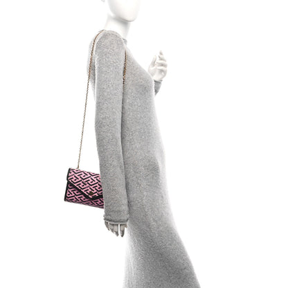 Versace Coated Canvas La Greca Signature Wallet On Chain Black Pink 2 of 12
