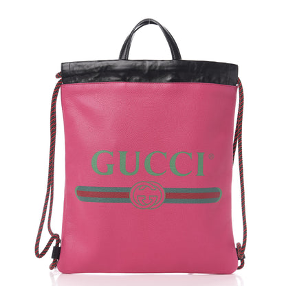 Gucci Grained Calfskin Logo Drawstring Backpack Box Pink Green Black 2 of 10