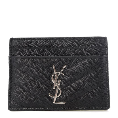 Saint Laurent Grain De Poudre Matelasse Chevron Monogram Credit Card Case Black 1 of 8