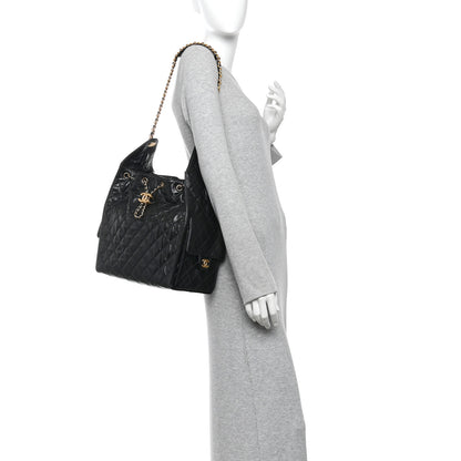 Chanel Shiny Crumpled Calfskin Quilted Medium Chanel 25 Handbag Black 2 of 10