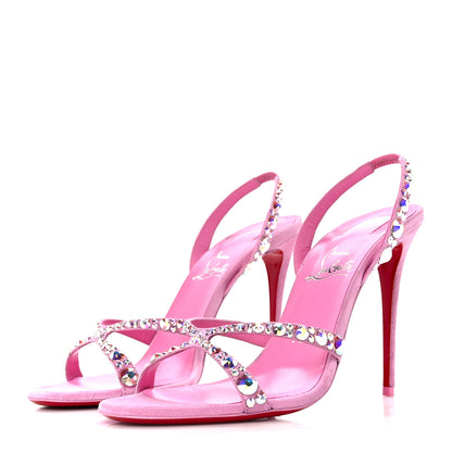 Christian Louboutin Veau Velours Crystal Embellished Emilie 10 Sandals 39.5 Pink 3 of 7