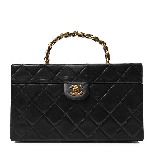 Lambskin CC Quilted Chain Top Handle Vanity Black