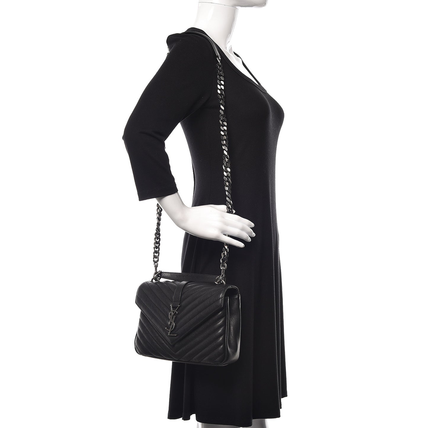 Sheepskin Matelasse Chevron Monogram Medium College Bag Black