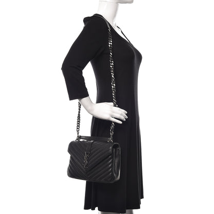 Saint Laurent Sheepskin Matelasse Chevron Monogram Medium College Bag Black 2 of 11