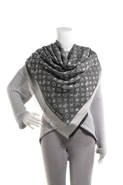Louis Vuitton Silk Wool Monogram Denim Shawl Black 2 of 5